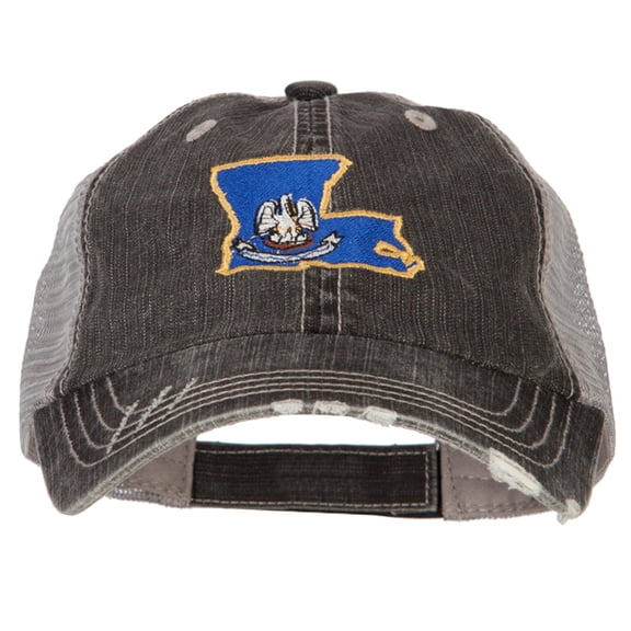 Louisiana State Map Flag Embroidered Low Profile Cotton Mesh Cap - Black OSFM