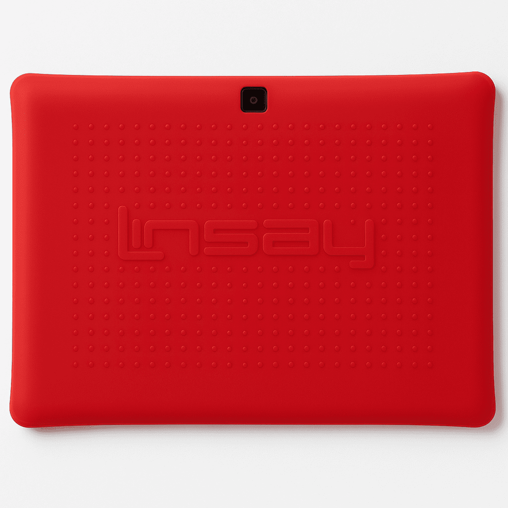 LINSAY 10.1 Octa Core 4GB RAM 128GB Android 15 Wi-Fi Tablet with Red Kids Defender Case