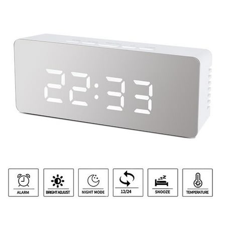 AkoaDa Digital Alarm Clock, LED Display Clock Best Makeup Bedroom Mirror Travel Alarm Office Bedroom Clock, Alarm Clock with Snooze, Dimmer Control