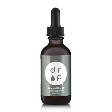 Drop Supplements Vitamin D3 + K2 Drops with 1000 IU of Plant Based D3 and 45 mcg of K2, 2 oz Liquid Supplement for Bone Strength, Improved Mood - No Artificial Preservatives, Unflavored, with MCT Oil