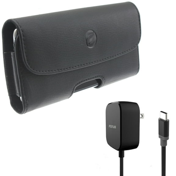 For Google Pixel 7 Pro/6 Pro - Fast Home Charger w Case Belt Clip, 15W 5ft Long Type-C, Leather Holster Cover for Google Pixel 7 Pro/6 Pro Phones