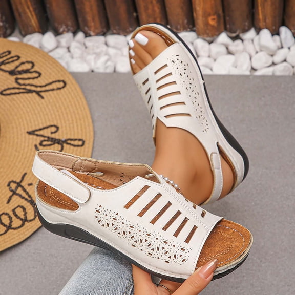 Wowcloth Women's Large Size Wedge Heel Sandals – Comfortable Openwork Design with Strap, Thick Sole and Lightweight for New Spring Summer Casual Fashion
