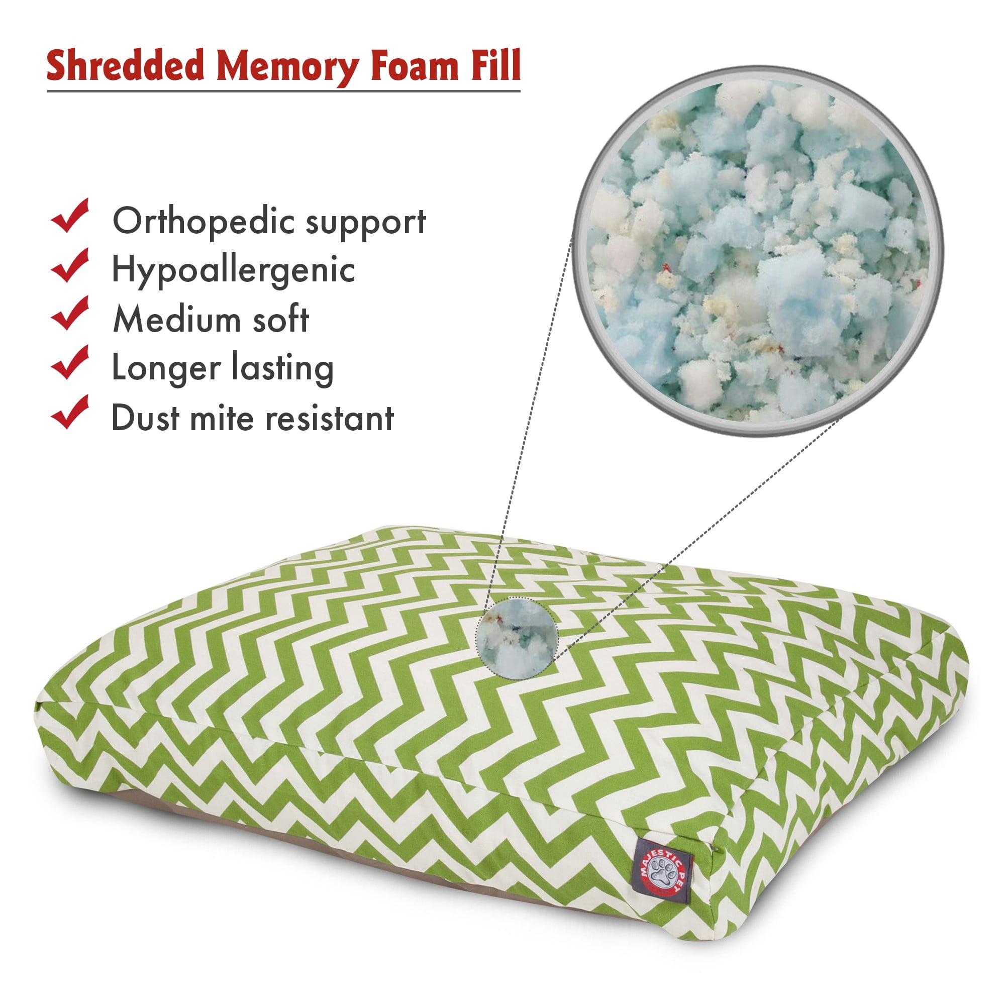 Majestic Pet | Chevron Shredded Memory Foam Rectangle Pet Bed For Dogs, Removable Cover, Sage, Medium