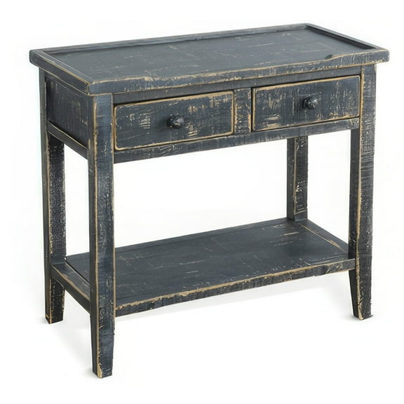 Rena Side End Table, 2 Drawers 1 Shelf, 28 Inch Rustic Black Mahogany