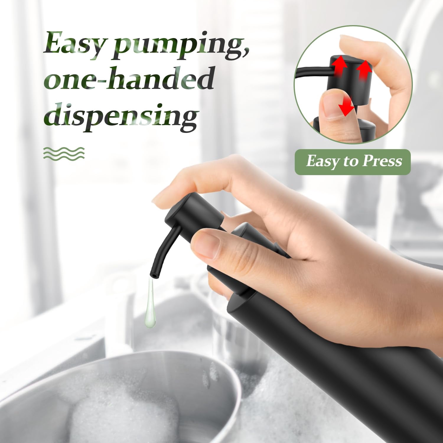 Matte Black Soap Dispenser Stainless Steel 11.8 OZ - Liquid Hand Lotion Dispenser Decor Refillable Dishwashing Soap Dispenser for Kitchen Bathroom Countertops