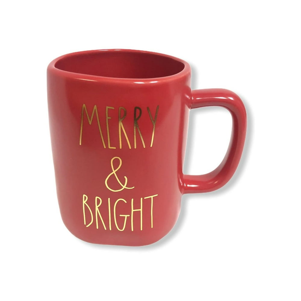 Rae Dunn Red MERRY & BRIGHT Coffee Mug with Gold LL Letter Walmart