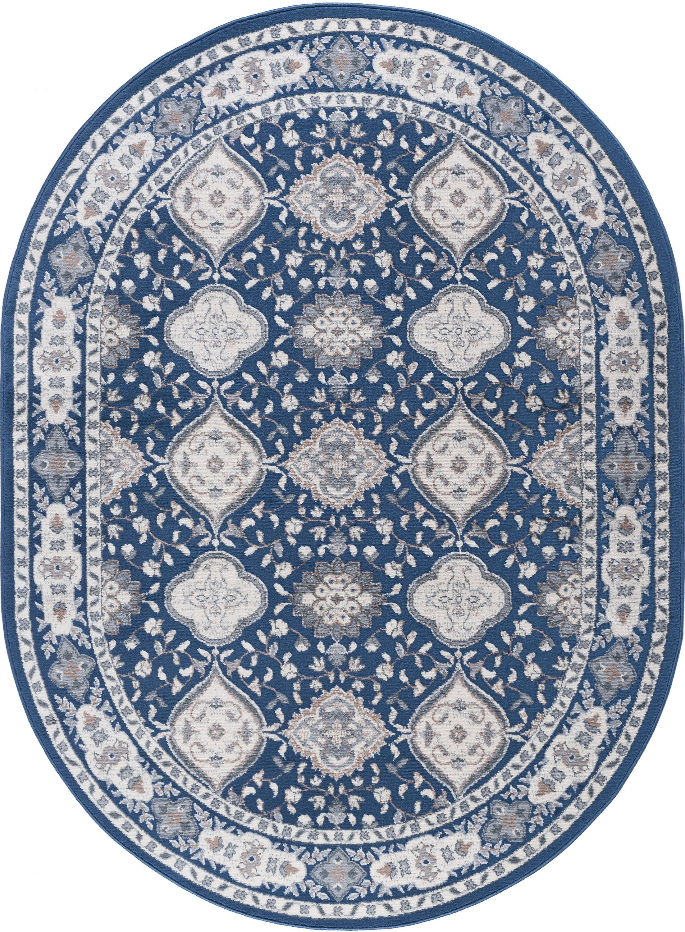 Madison Traditional 5' x 7' Oval Navy and Cream Polypropylene Indoor Area Rug