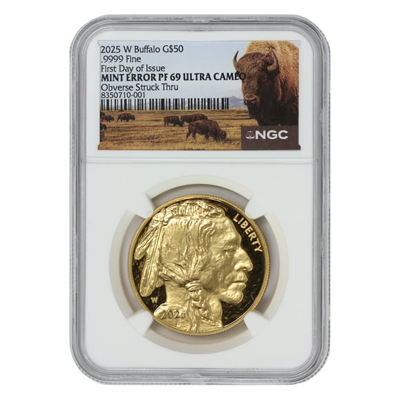 2025-W $50 Gold Buffalo Proof coin NGC PF69UCAM First Day of Issue Mint Error Obverse Struck Thru