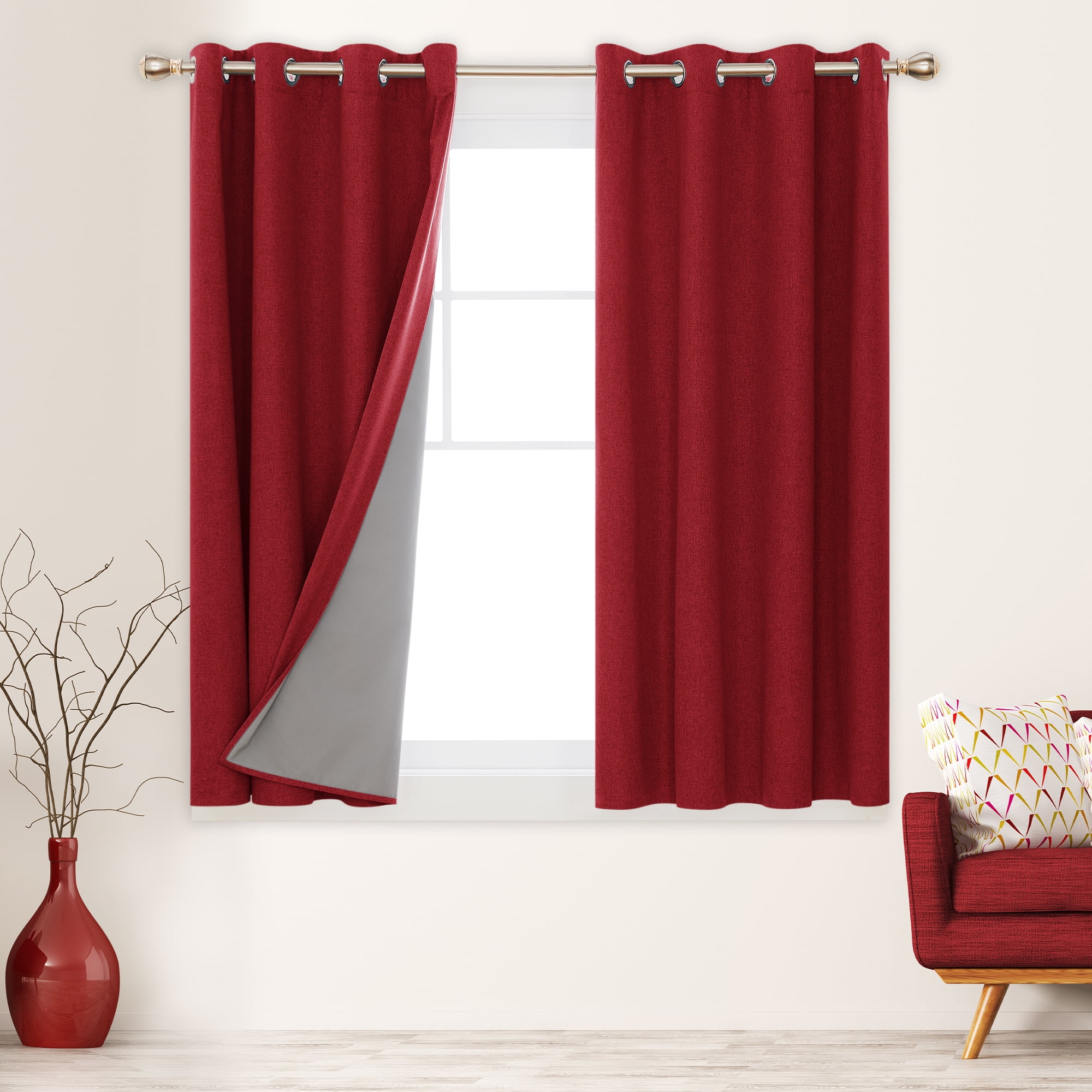 Deconovo Red Blackout Curtains Total Blackout 54 inch Length, Linen