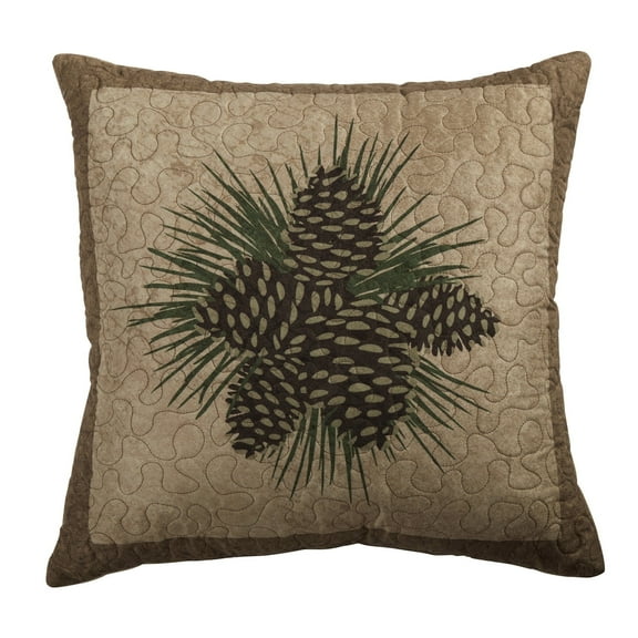 Donna Sharp Antique Pine Square Lodge Decorative Throw Pillow Pine Cone Design