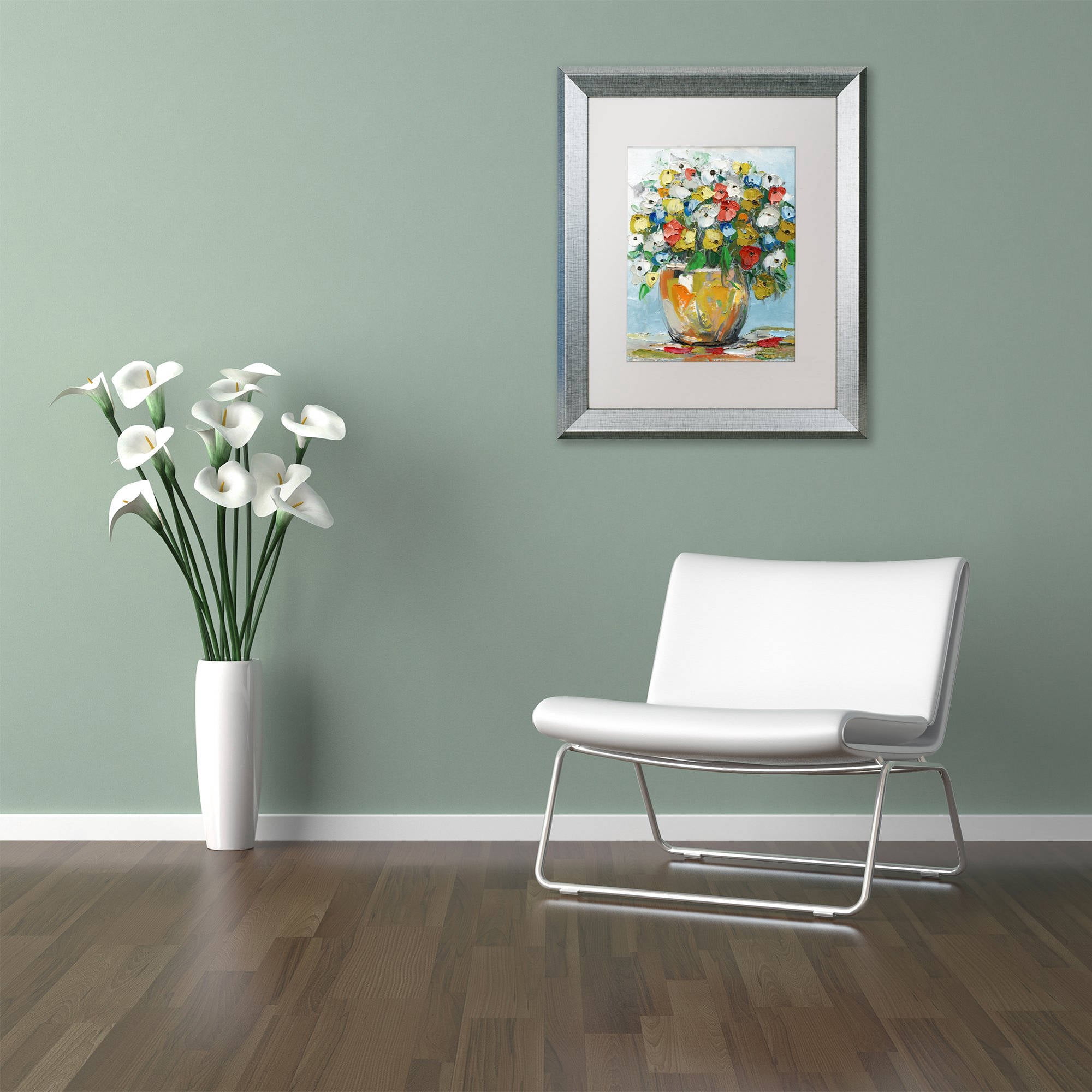 Trademark Fine Art "Spring Flowers in a Vase 3" Canvas Art by Hai Odelia, White Matte, Silver Frame