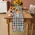 thumbnail image 2 of Easter Bunny Gnomes Table Runner - 108 Inch Long Spring Easter Eggs Floral Black Plaid Cotton and Linen Blended Dress Scarves Farmhouse Table Runner for Kitchen Dining, Coffee Table, 13" x 108", 2 of 8