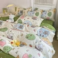 Cute Rabbit Duvet Cover Set No filler Flat Sheet Pillowcase Green White