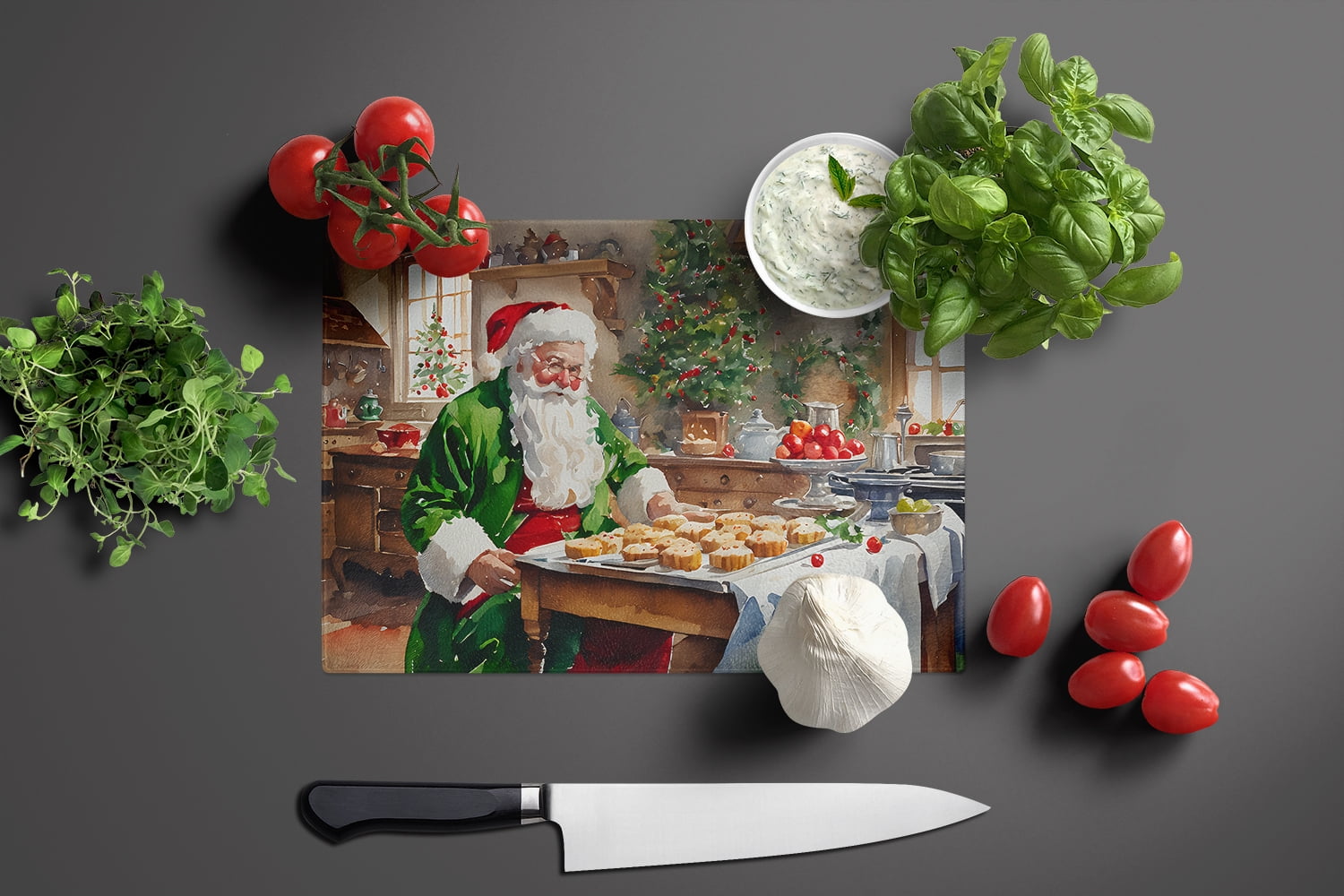 Cookies with Santa Claus Father Christmas Glass Cutting Board Large 12 in x 15 in