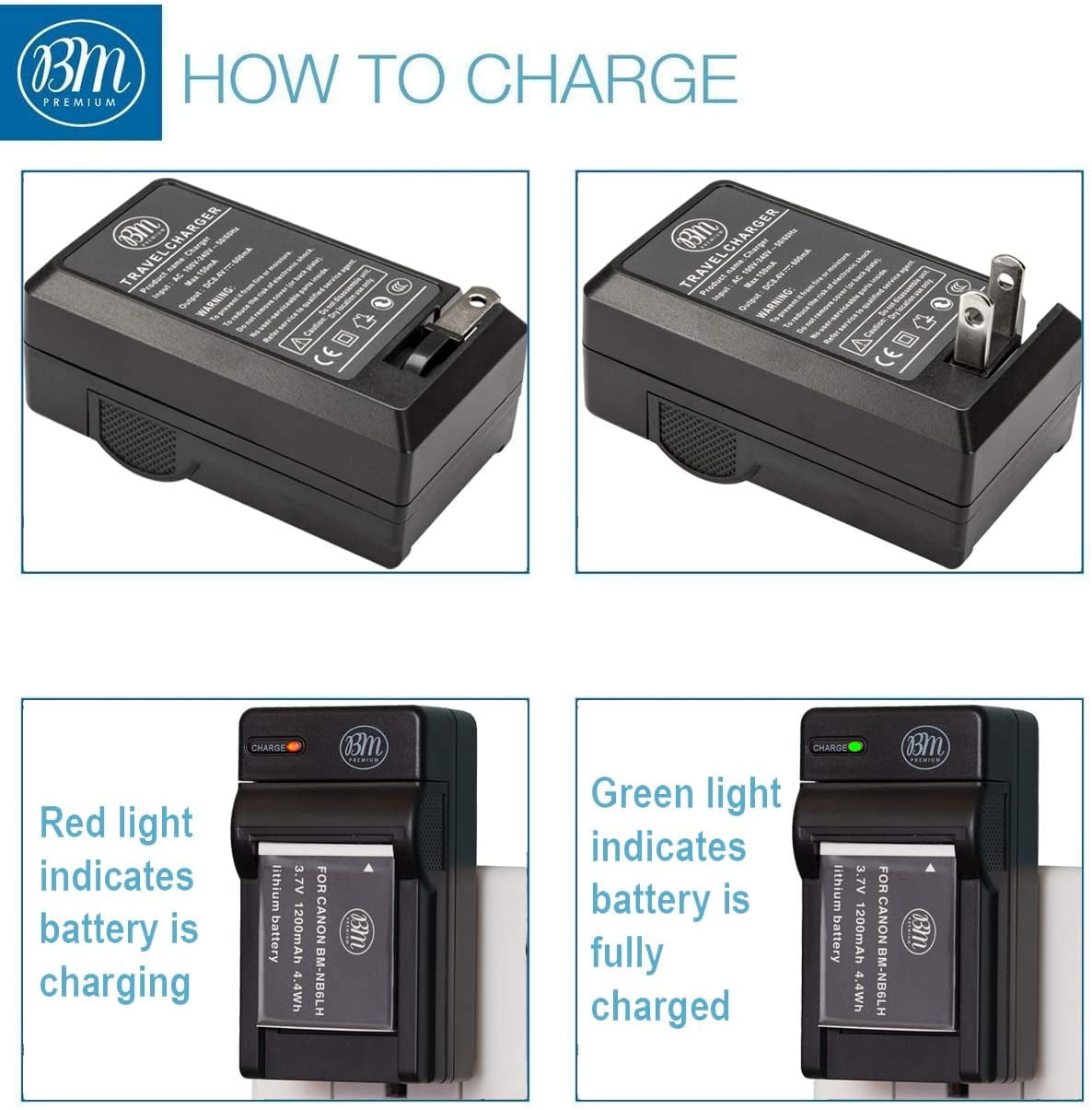 BM Premium Pack of 2 NB6L, NB6L, NB6LH Batteries and Charger Kit for