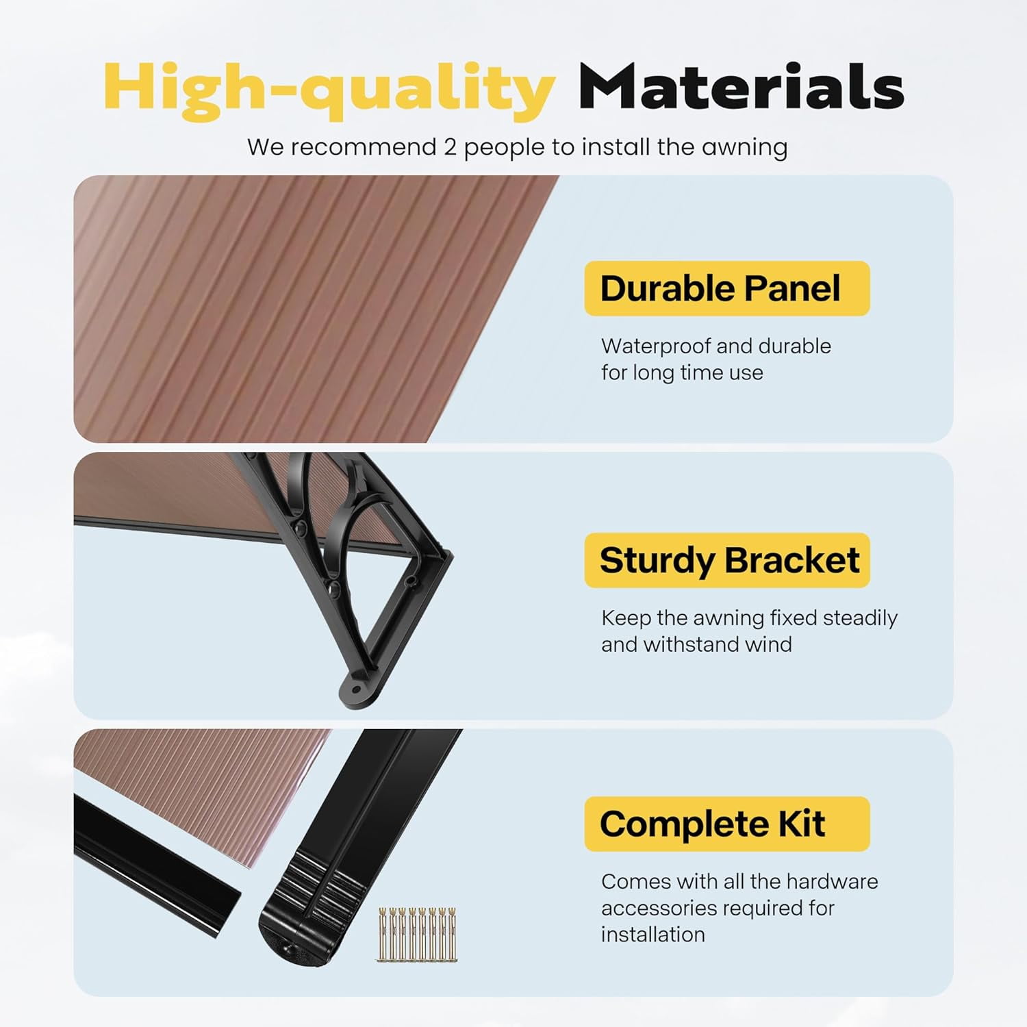 SPECSTAR Polycarbonate Window Door Awning Spliced Canopy Brown with Black Bracket 40 inch x 80 inch