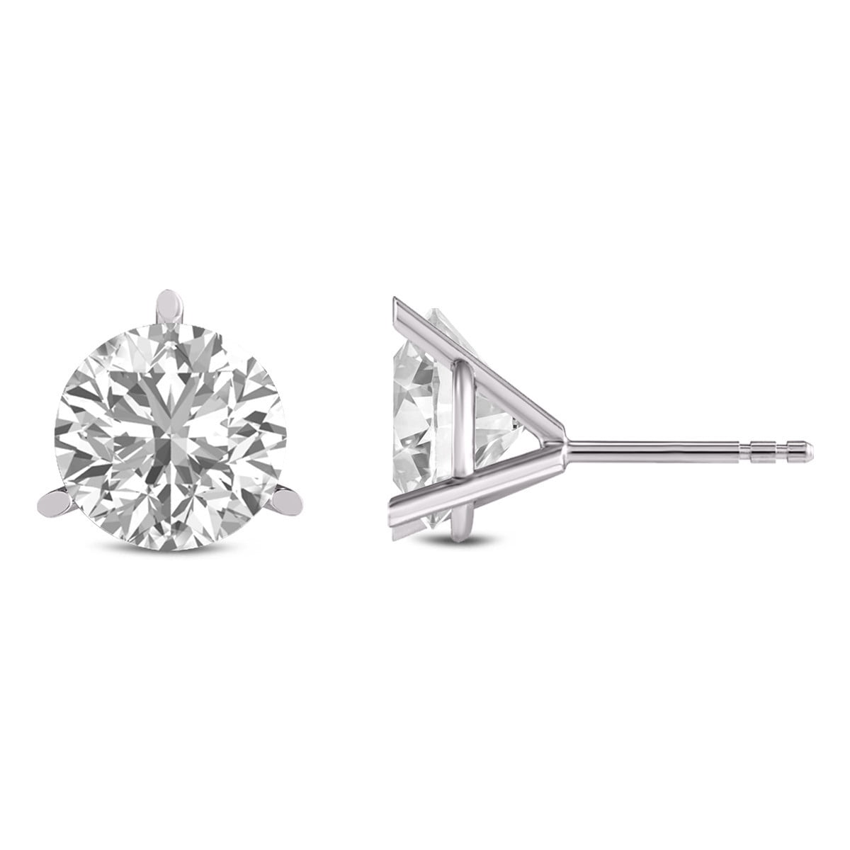 TimeLe$$ Classics 4 Carat TW Lab Grown Round Cut 3 Prong Martini Diamond Earrings For Women in 14K White Gold