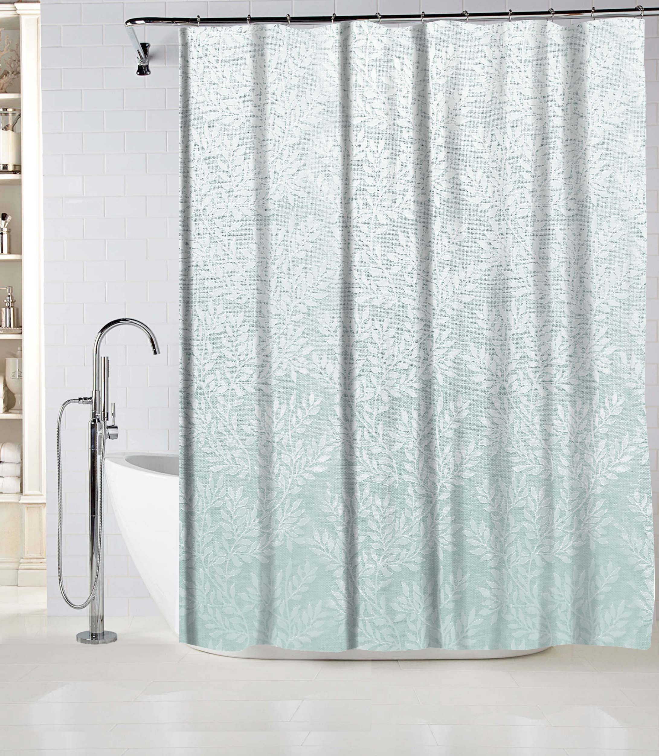 Aqua Blue Fabric Shower Curtain 70 by 72 Primitive Striped Floral Design 