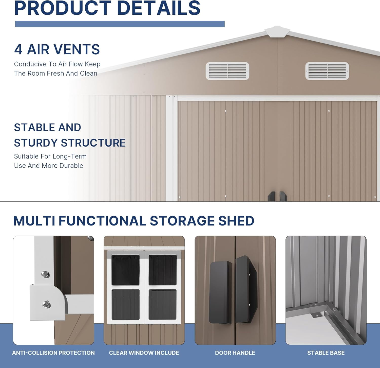 Kullavik 10' x 8' Metal Storage Shed with Lockable Sliding Doors, Air Ventilation Design - Outdoor Utility Shed for Garden, Backyard, Patio, and Lawn Tools
