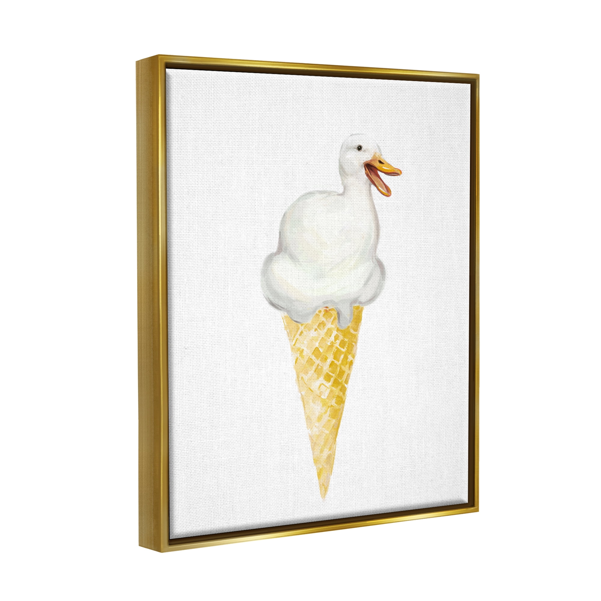 Stupell Industries Duck Ice Cream Cone Animals & Insects Painting Gold Floater Framed Canvas Art Print Wall Art, 25 x 31
