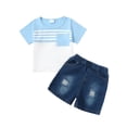 thumbnail image 2 of CARETOO Toddler Boy Clothes Summer Casual Sports Outfits Short Sleeve T Shirt Tee Denim Shorts Cotton Fabric Set, 2 of 8
