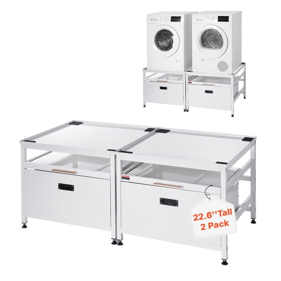 VEVOR Laundry Pedestal, 22.6 in Height, 29 x 29 in Washer and Dryer Pedestals with Pull-out Tray and Storage Space, 800 lbs Load Capacity, Non-Slip Feet Washing Machine Stand Universal, White, 2 Pack