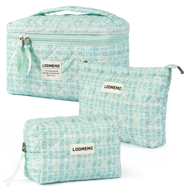 Set de Bolsas Cosméticas Lodmemo 3 Piezas de Algodón Acolchado Verde