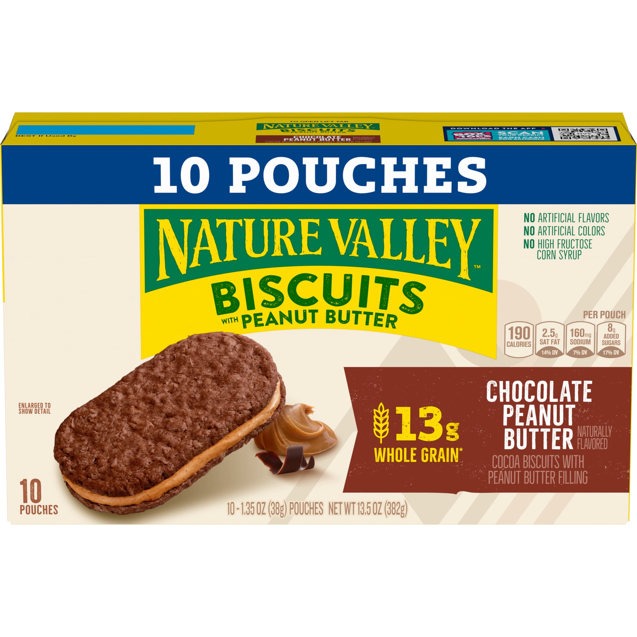 (6 pack) Nature Valley Biscuit Sandwiches, Chocolate Peanut Butter, Snack Bars, 10 Bars, 13.5 oz