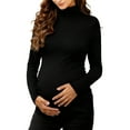 thumbnail image 5 of Ixbnca 2 Pack Women's Maternity Shirts Turtleneck/Crewneck Stretch Pregnancy Tee Long Sleeve Side Ruched Blouses, 5 of 6
