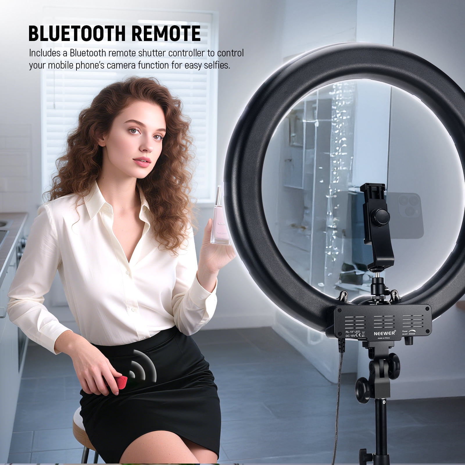 Neewer 55W Ring Light Kit with Stand & Phone Holder | 18" 5600K Dimmable LED for Selfie/Makeup/Photography, Compatible with iPhone – Model RL-18D