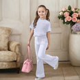thumbnail image 2 of Two Piece Sets for Girls Short Sleeve Bow T-Shirt Top and Flared Pants Sets Spring Clothes Kids Clothes Girls 8-9 Years, 2 of 5
