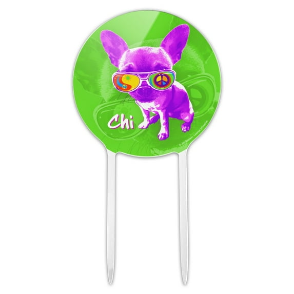 Acrylic Chi Chihuahua Dog Sunglasses Vintage Retro Cake Topper Party Decoration for Wedding Anniversary Birthday Graduation