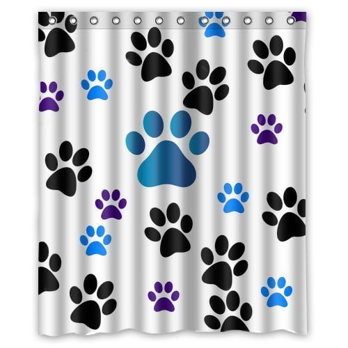 Colorful Dog Paw Prints Shower Curtain Liner Bathroom Set Polyester Fabric Hooks 