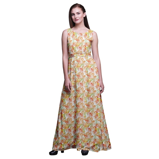 Bimba Feuilles Femmes Imprimé Long Débardeur Maxi Robe de Villégiature Tenue de Soirée - Grand