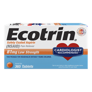 Ecotrin Low Strength Safety Coated Aspirin, NSAID, 81mg, 365 Tablets