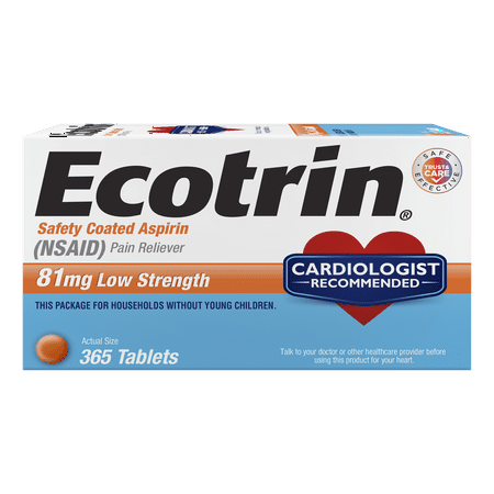 Ecotrin Low Strength Safety Coated Aspirin, NSAID, 81mg, 365 Tablets