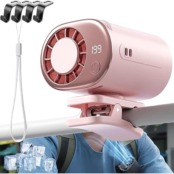 2026 Car Clip On Air Conditioner Fan with LED Display - 360° Rotation, 100 Speeds Adjustable, USB Rechargeable Cooling Fan for Umbrella, Office, Camping, Gym, Beach, Homes (Pink)