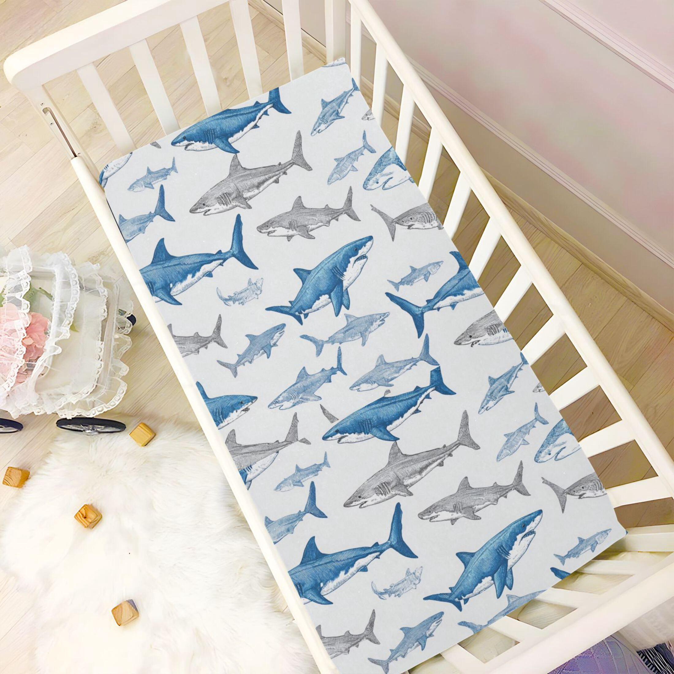Baby Essentials 52”x 28”- Standard Cotton-like Modal Elastic- Fish Pattern Design Crib Sheets for Newborns and Toddlers