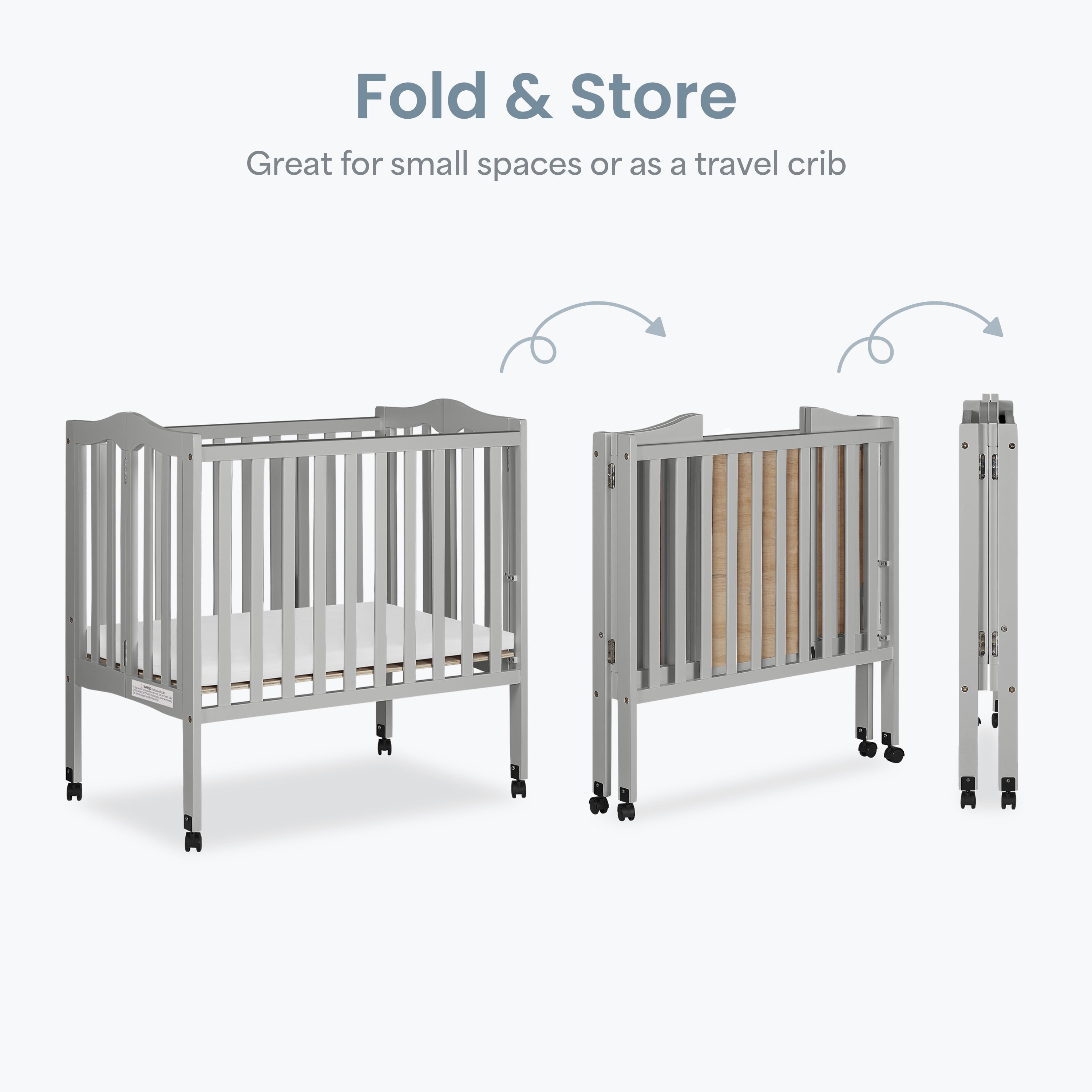 Dream On Me 2-in-1 Lightweight Folding Portable Crib, Pebble Grey