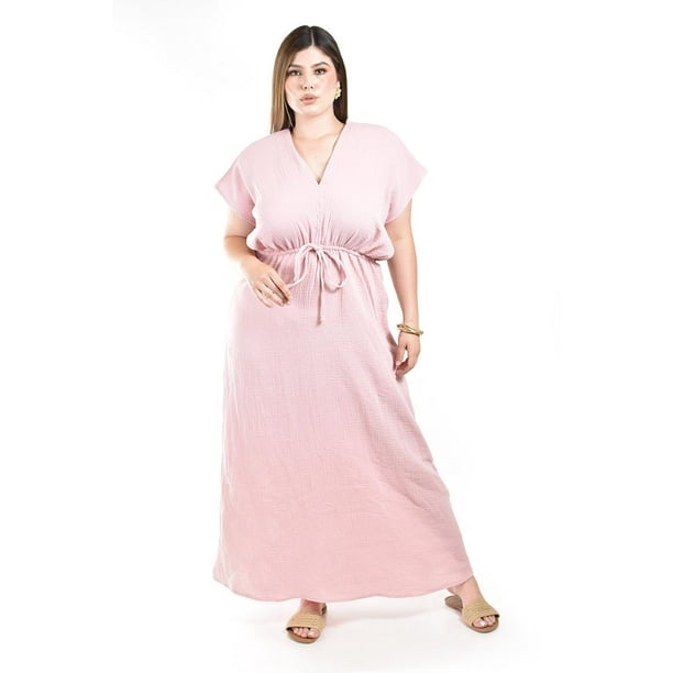 Maxi vestido de algodon Roman Fashion /Tallas Extras, 4365 (Palo de rosa) rosa 42