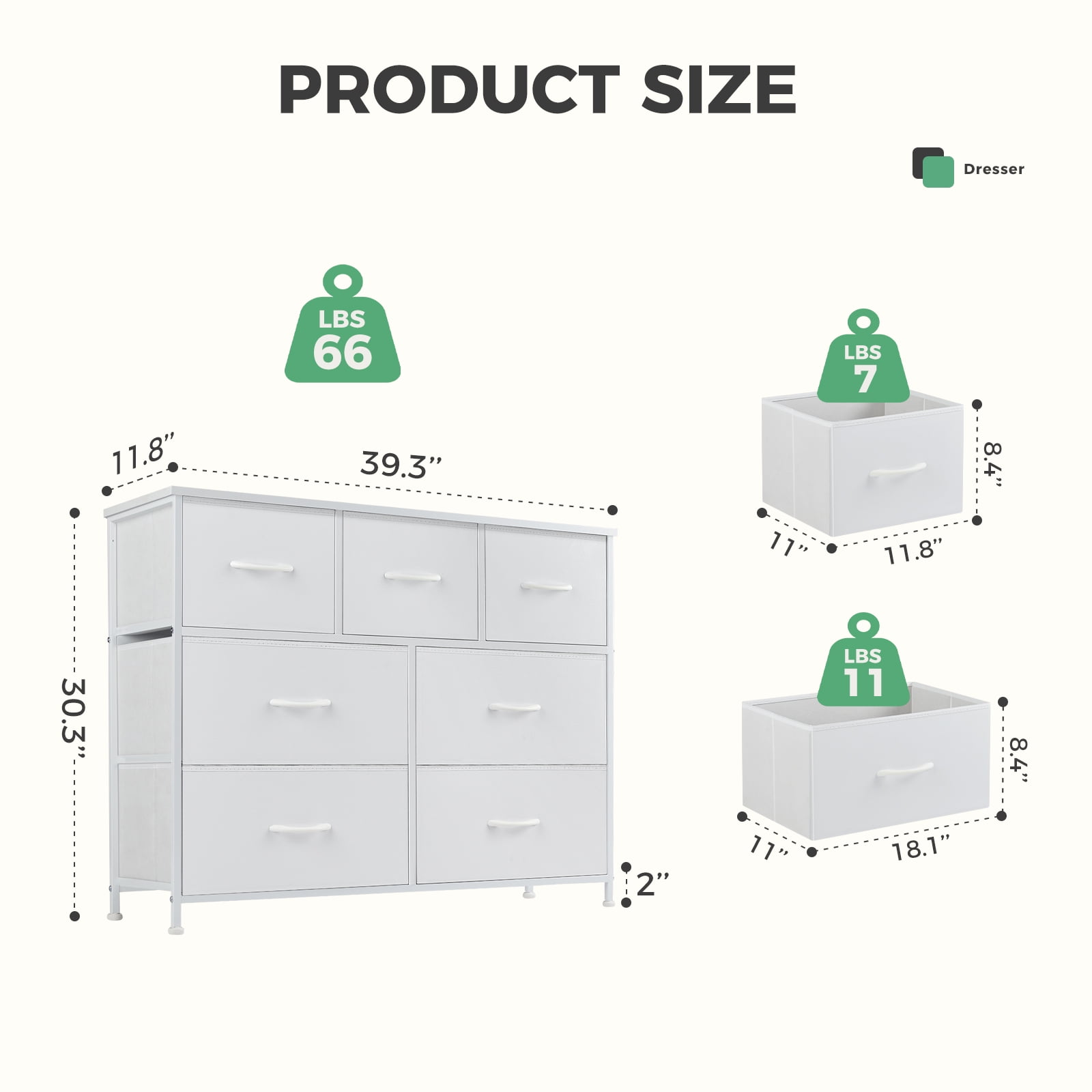 Aukfa 7 Drawer Dresser,Tall Fabric Dresser & Chest of Drawers for Bedroom,Metal Frame,White