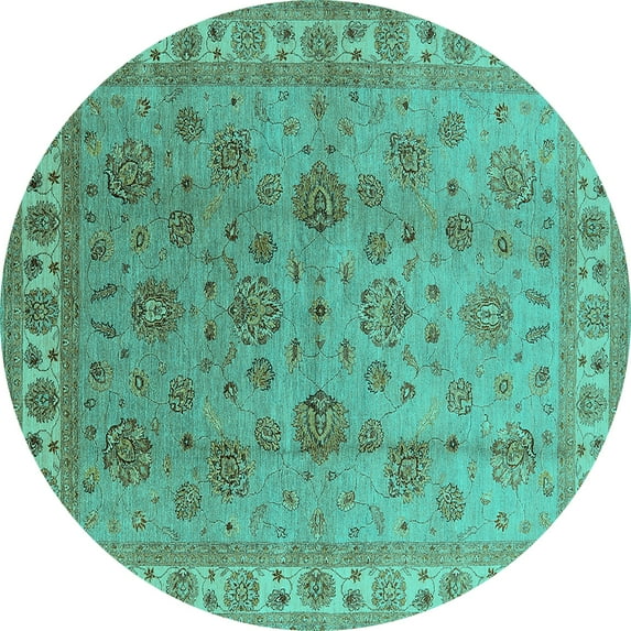 Ahgly Company Indoor Round Oriental Turquoise Blue Industrial Area Rugs, 4' Round