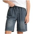 thumbnail image 2 of Tdoqot Boys Denim Shorts with Pockets- Straight Leg Elastic Waist Casual Baggy Kids Jean Shorts Dark Blue Size 6-14, 2 of 7