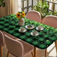 thumbnail image 3 of St. Patrick's Day Table Cloths for 3 Foot Rectangle Tables, Spring Shamrocks Farmhouse Green Checkered Patio Waterproof Elastic Fitted Tablecloths, Washable Rectangular Table Cover for Camping, 3 of 8
