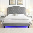 thumbnail image 3 of Queen Size Wood Platform Bed with Button Tufting and LED Lights - Grey for Bedroom, 3 of 12