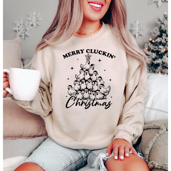 Merry Cluckin Christmas Chicken Sweatshirt, Funny Christmas Chicken Sweatshirt, Farm Christmas Shirt, Western Country Shirt, Merry Christmas