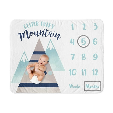 UPC: 0846480087236 | Mountains Grey and Aqua Milestone Baby Blanket by Sweet Jojo Designs
