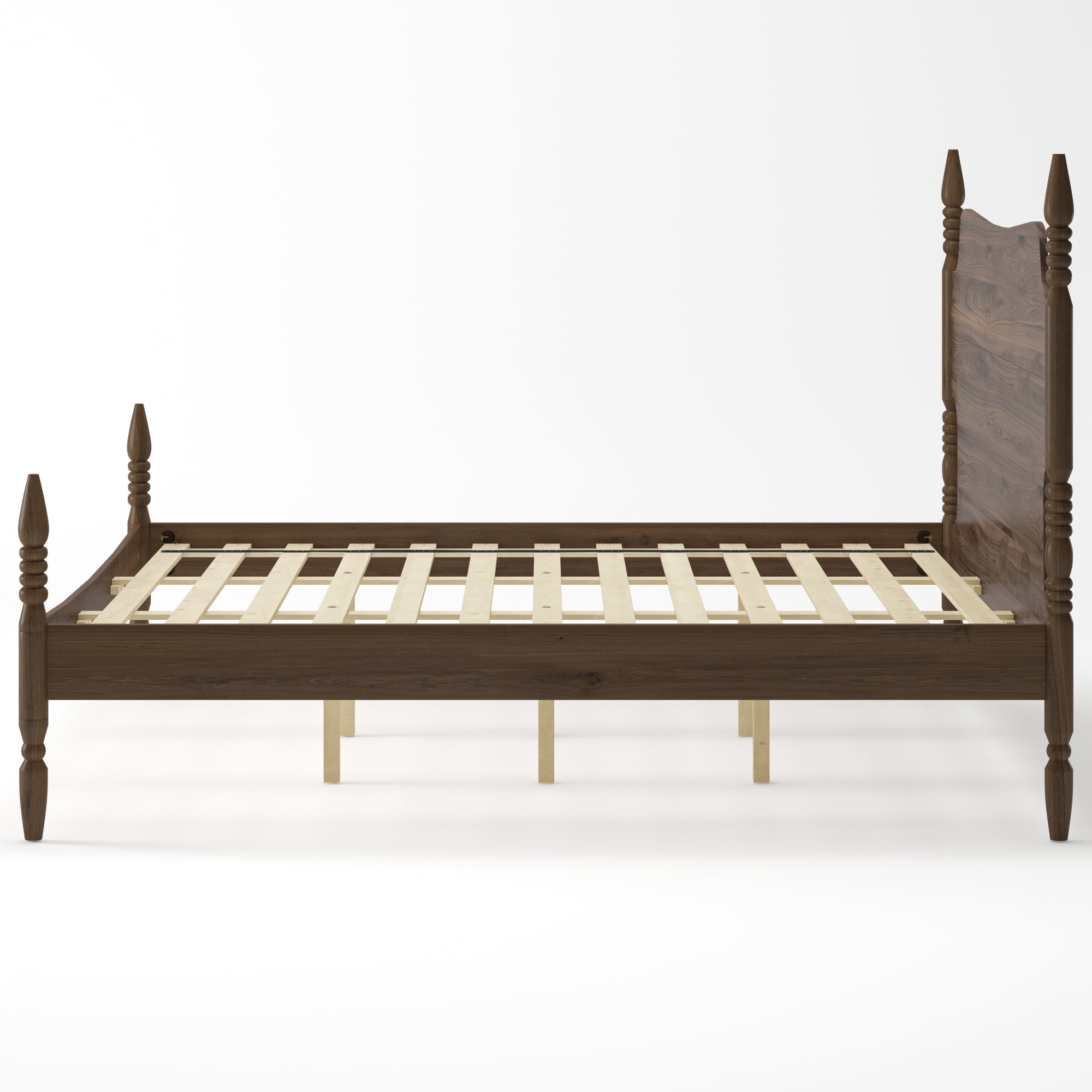 Leumius King Size Platform Bed Frame, Spindle Bed with Curved Tall Headboard, No Box Spring Needed, Retro Four Poster Bed for Teens Adults Walnut