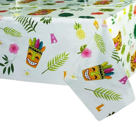 

WERNNSAI Hawaiian Luau Table Covers - 2 Pack 54” x 108” Disposable Plastic Tablecloth Aloha Tiki Party Supplies Summer Pool Tropical Party Decorations