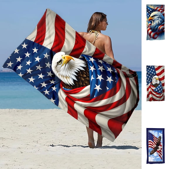 AZXY American Flag 4th of July Beach Towel, Oversized Microfiber Quick Dry Sandproof Patriotic Beach Blanket for Adults, Independence Day Decor for Pool, Travel, Camping, 59x27.56 Inch